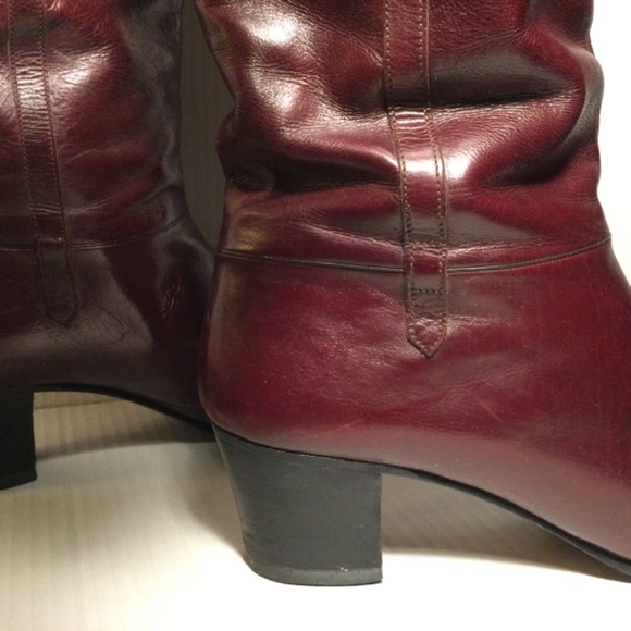 Salvatore Ferragamo Burgundy Leather Knee High Boots - Picture 2 of 13